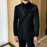 Riolio Men's Suits Blazer Autumn Striped Men Blazer Fashion Double  Jacket Coats 2pcs Casual Business Tuxedo Costume