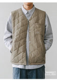 Riolio Cotton-layered Fashionable Vest Men with Autumn Winter Simple Casual Light Heated Inner Vest Cardigan Work Vest Top Aesthetic