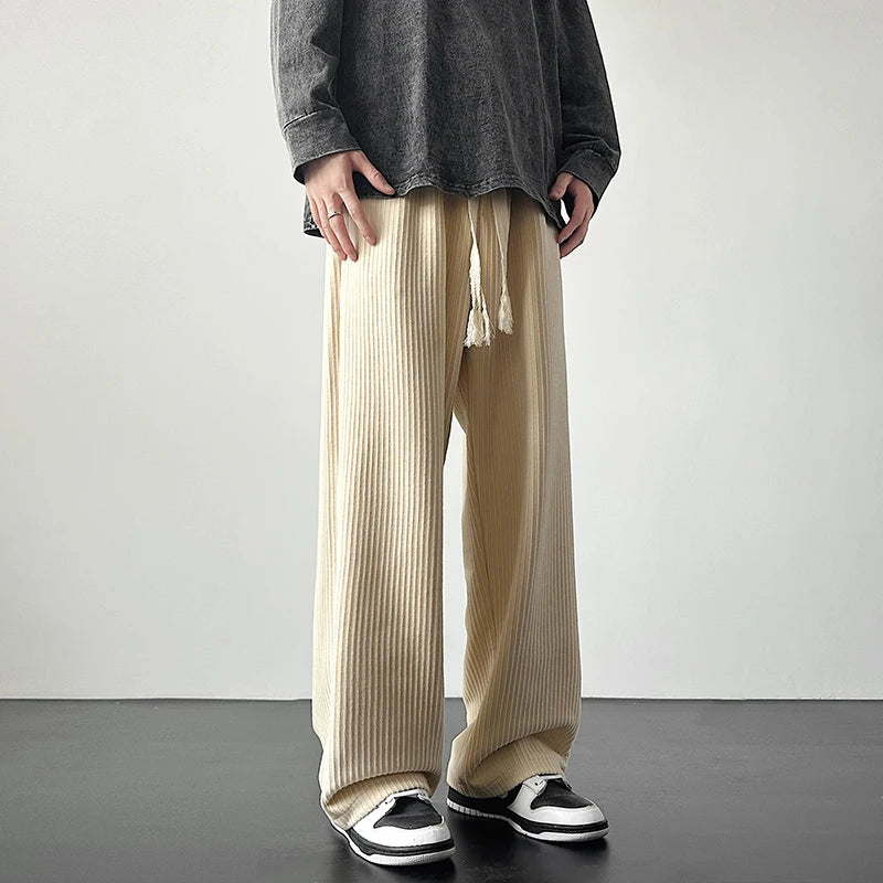 Riolio Winter Thickened Pants Men Warm Oversized Wide Leg Pants Men Streetwear Loose Straight Pants Mens Black Beige Thick Trousers