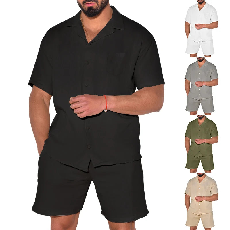 Riolio Summer Casual Fashion Suit For Men Lightweight Comfortable Lapel Short-sleeved Shirt Shorts Two-piece Sets Men's Clothing