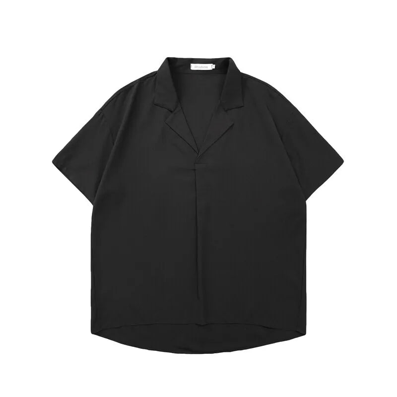 Riolio Summer Short Sleeved Shirt Men Fashion White Casual Shirt Men Streetwear Korean Loose Pullover Shirt Mens Black Dress Shirts