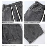 Riolio Jeans men Elastic waist Streetwear Fashion Jeans Black Spring New Men Women Wide Leg Straight Denim Trousers Plus Size 5XL-M