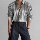 Riolio New Naples Business Men Shirts Light Luxury Textured Lapel Striped Long Sleeve Cardigan Leisure Premium Commuter Blouse M-2XL