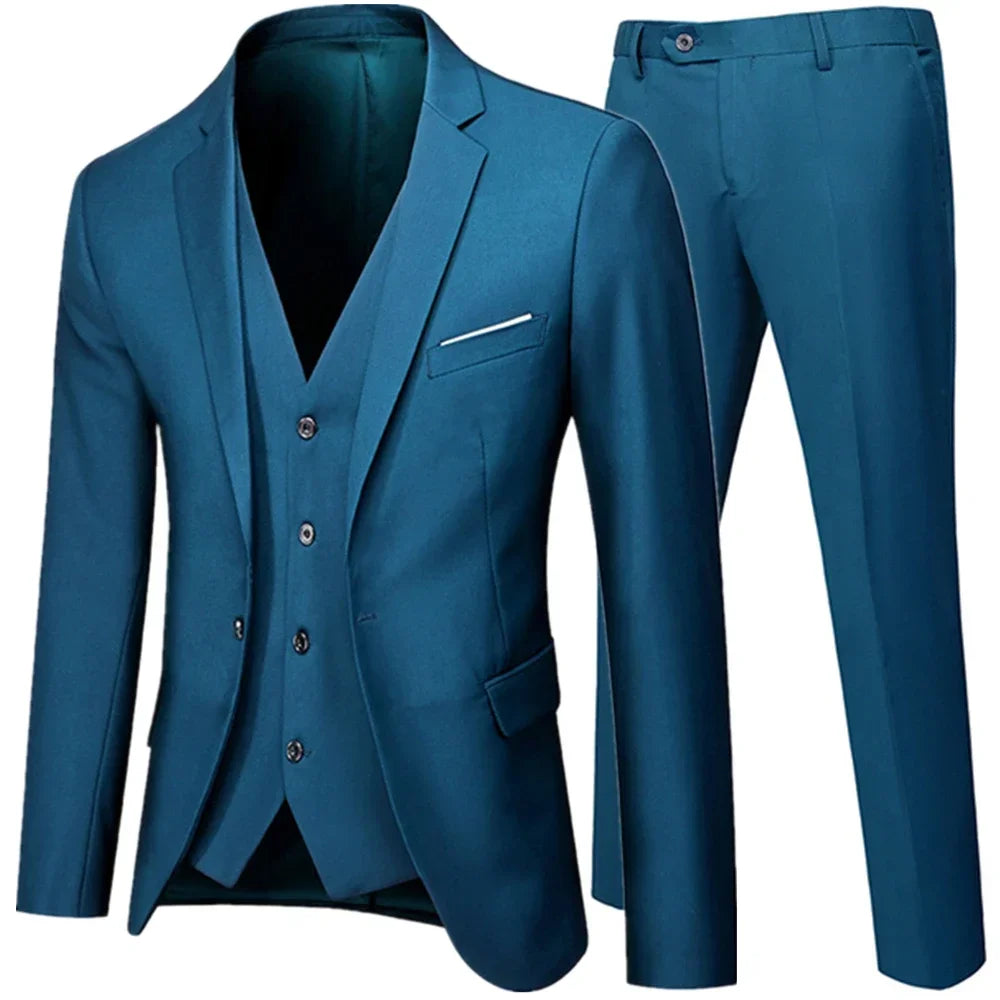 Riolio Business Suit Jacket Coat Blazers Trousers Waistcoat Men Wedding Three Pieces Pants Vest Large Size Professional Dress 3 Pcs Set