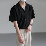 Riolio Summer Men's Clothing Light Luxury Suit Neck Shirt Korean Striped Short Sleeve Button-down Retro Fashion Streetwear Leisure