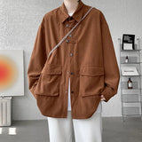 Riolio Corduroy Shirt Men Casual Turn Down Button Long Sleeve Shirts Streetwear Leisure Luxury Clothing Chemise Homme