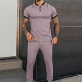 Riolio Summer Popular Men's Short-sleeved Trousers Suit Slim and Trendy Youth Casual Sports Suit