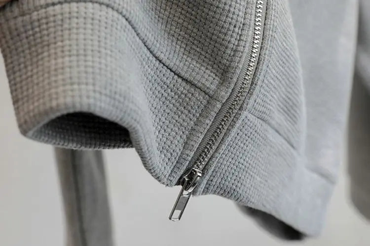 Riolio Korean Casual Sports Suit Large Size Plus Velvet Set Zipper Design Sports Sweatshirt Tying Trousers Casual Simple Two-piece Set