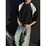 Riolio Mens Breathable Cotton Tshirt man Soft Summer Casual Slim Fit Contrast Panel Simpl Design Streetwear Fashion Tee Line Texture