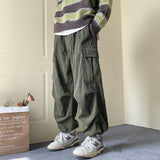 Riolio Corduroy Cargo Pants for Men Streetwear Black Cargo Trousers Male Joggers Hip Hop Green Black Japanese Pocket Korean
