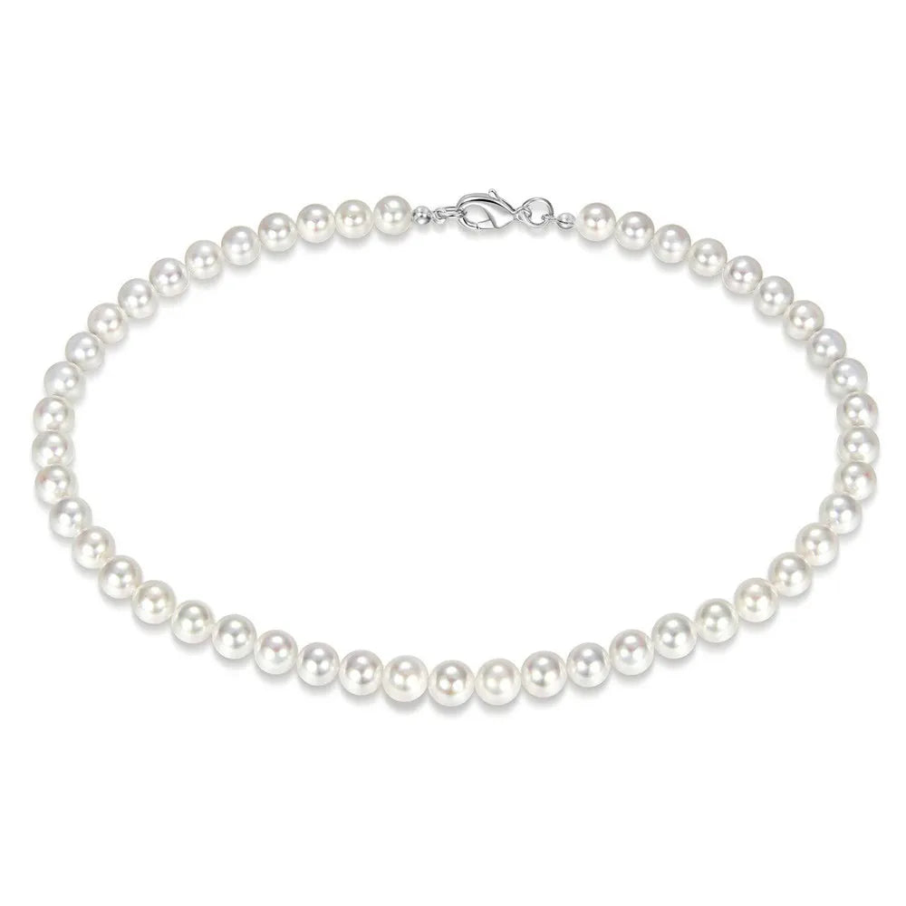 Riolio Pearl Necklace Men Simple Handmade Strand Bead Necklace New Trendy Men Jewelry for Women Girls Wedding Banquet Necklaces