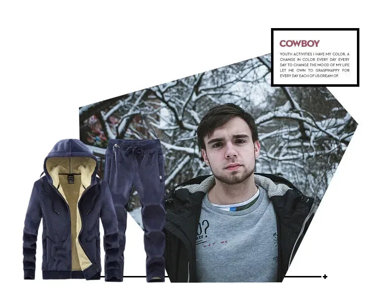 Riolio Hooded Sweat shirt+Pant 2-piece Sets Men Set Sports Suit Fleece Thickened Sportswear Casual Men Tracksuit Winter male Tracksuit