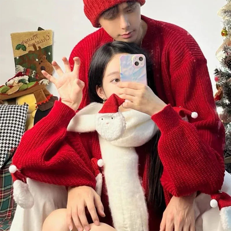 Riolio Red Christmas Sweater Man Santa Claus Sweaters American Vintage Women Sweater Couple Knitwears Pullovers New Winter Men's Knit