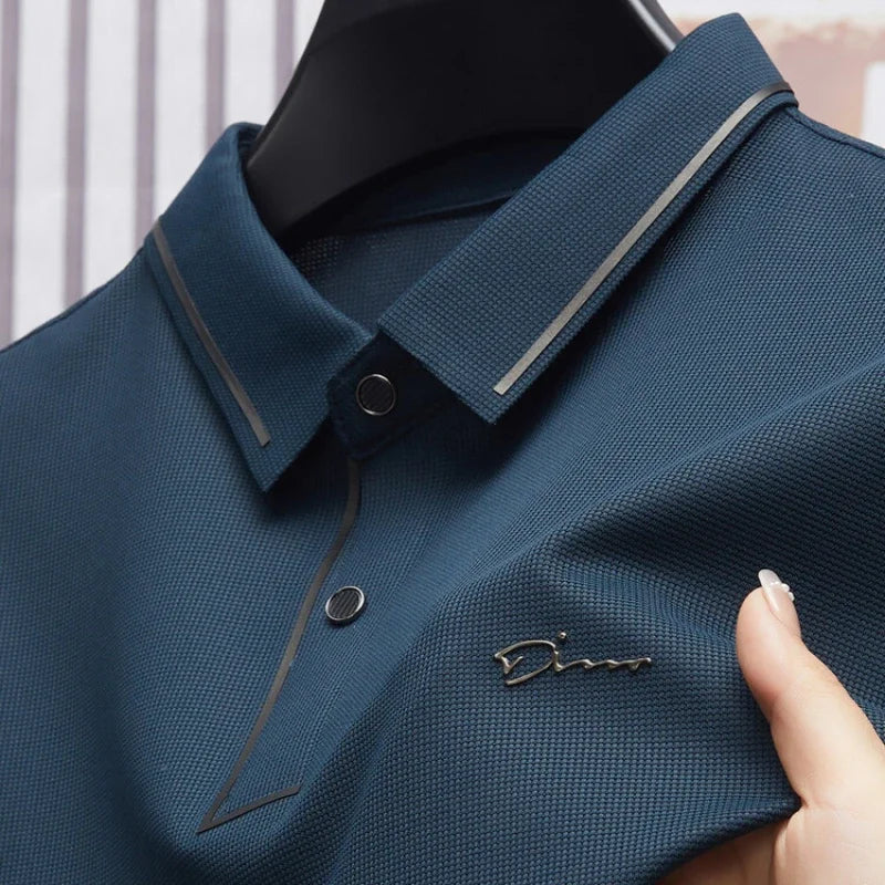 Riolio Men's New Polo Shirt Seamless Premium Luxury Cool Fabric Business Casual Golf Slim Fit Blouse Collar T-shirt