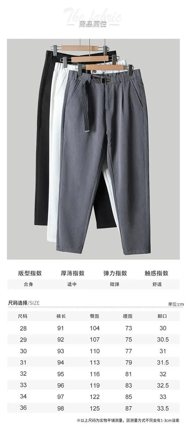 Riolio White Stretch Casual Ankle Pants Silhouette Men's Elegant Suit Pants Summer Korean Straight Loose Men's Smart Casual Trousers