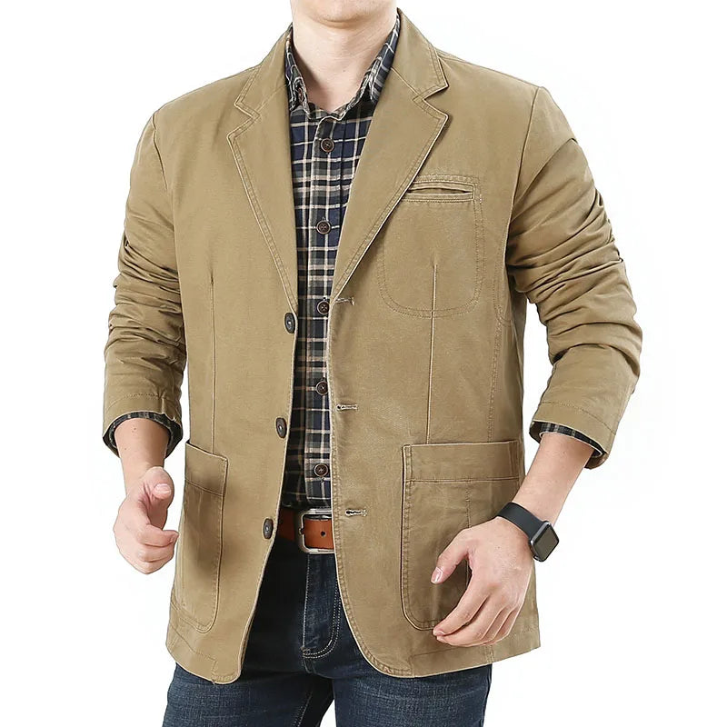 Riolio Men's Business Jackets for Suits Autumn Men's Casual Denim Jackets Executive Jackets Men's Pure Cotton Washed Denim Jackets