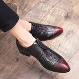 Riolio Men's Crocodile Dress Leather Shoes Lace-Up Wedding Party Shoes Mens Business Office Oxfords Flats Plus Size Men Fashion