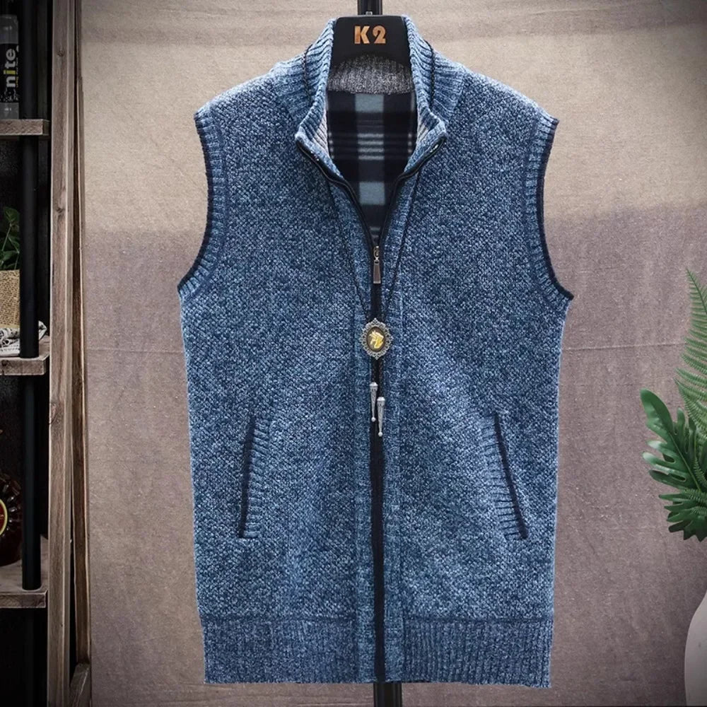 Riolio Atutumn and Winter New Men's Sweater Cardigan Knitting Vest Dailywear Warmth Thickened Zipper Jacket Waistcoat Male Streetwear