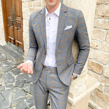 Riolio 2 Pieces Suits Set Men Style Design Fashion Male Slim Fit Plaid Wedding Dress Blazers Jacket Pants Trousers Coat