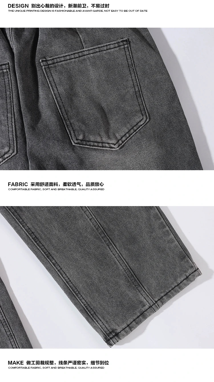 Riolio Jeans men Elastic waist Streetwear Fashion Jeans Black Spring New Men Women Wide Leg Straight Denim Trousers Plus Size 5XL-M
