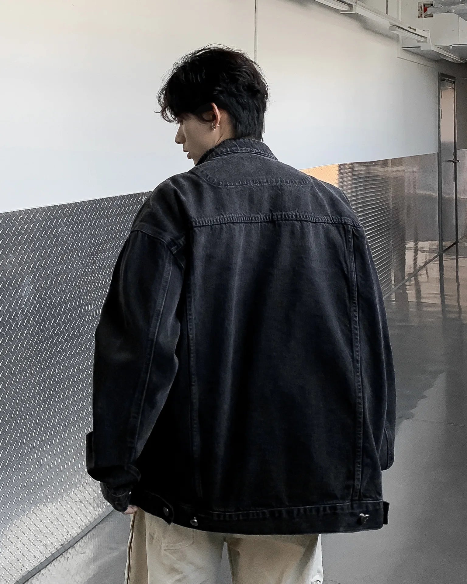Riolio New High Street Men's Zip-up Denim Jackets Casual Washed Streetwear Stand Collar Texture Korean Harajuku Retro Long Sleeve Coats