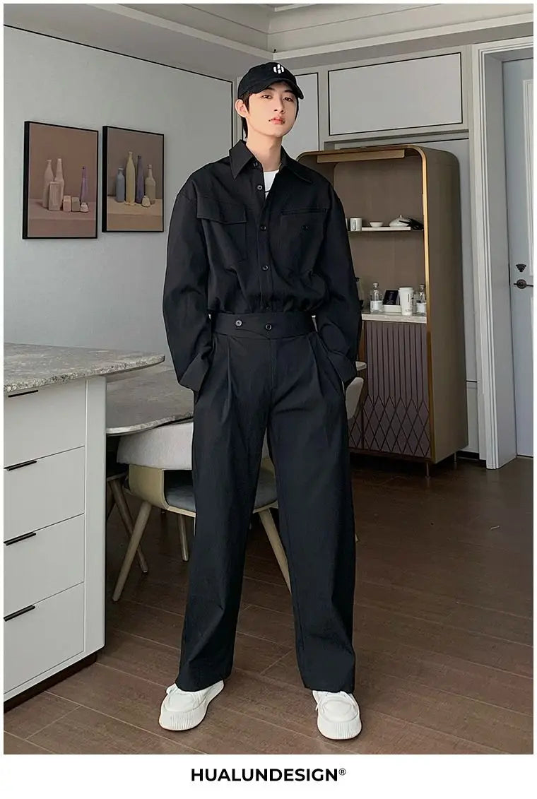 Riolio Men's Shirt Pants Set High-end Shirt Suit Trendy Spring Handsome Long-sleeved Top Loose Straight Trousers Two-piece Set