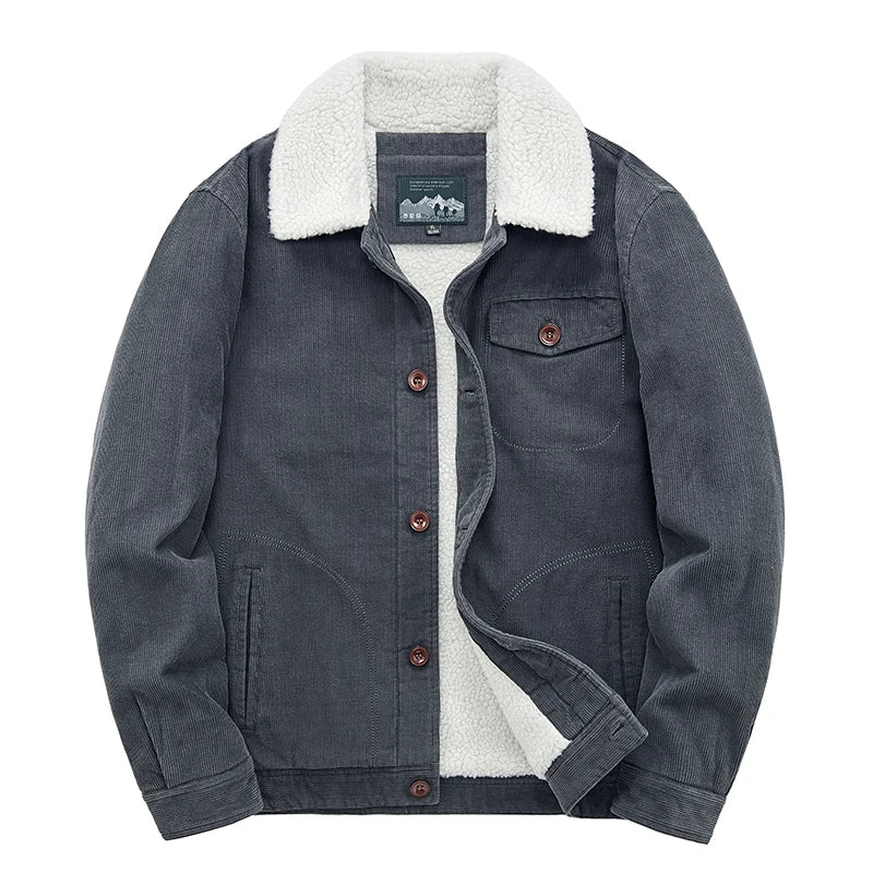 Riolio Winter Mens Jacket Warm Corduroy Jackets and Coats Fur Collar Winter Casual Coats Outwear Male Thermal Cotton Jacket Streetwear