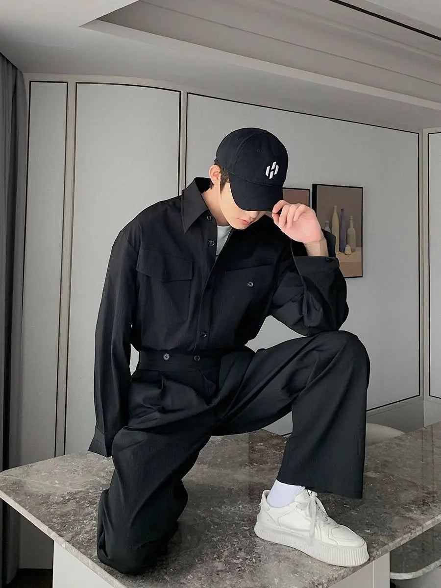 Riolio Men's Shirt Pants Set High-end Shirt Suit Trendy Spring Handsome Long-sleeved Top Loose Straight Trousers Two-piece Set