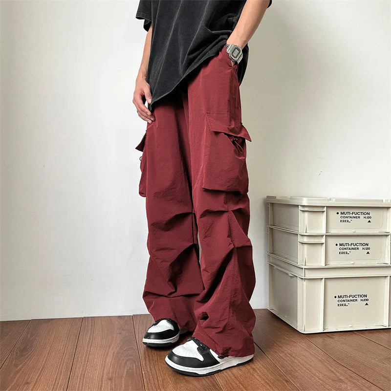 Riolio Summer Thin Casual Pants Men Pocket Cargo Pants Men Japanese Streetwear Hip-hop Loose Straight Pants Mens Vintage Trousers M-3XL