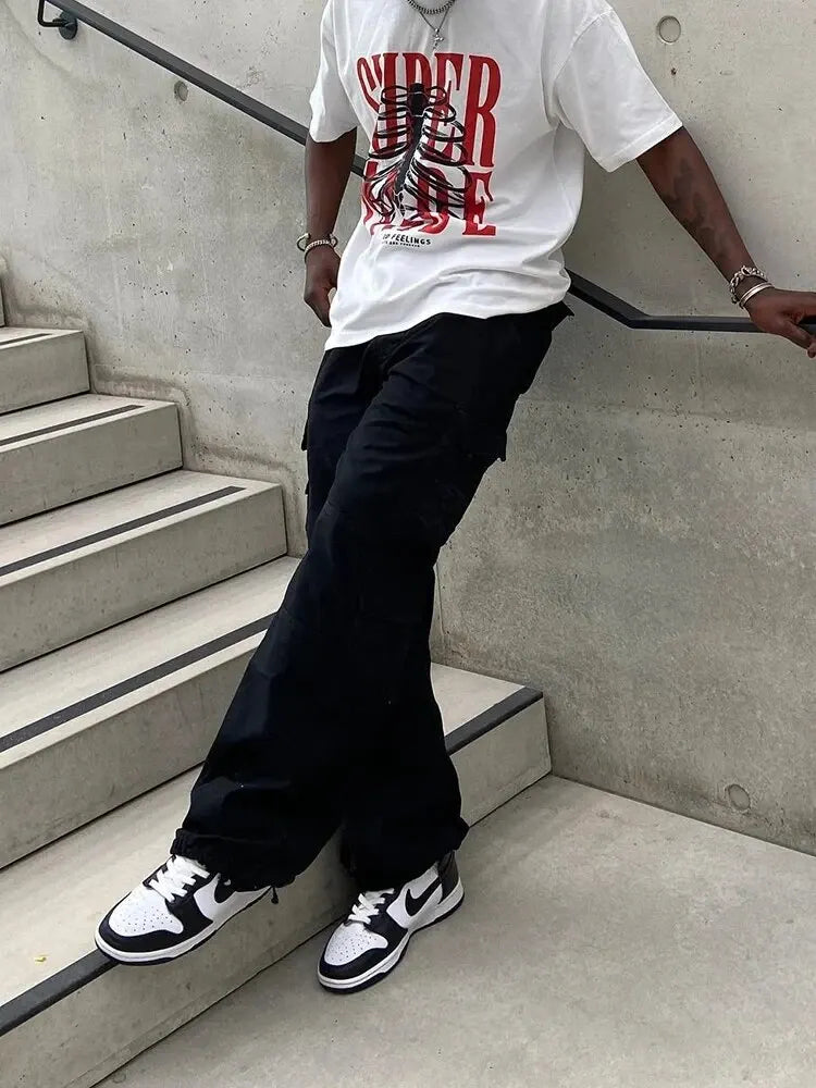 Riolio Cargo Pants Men New Trendy Black Baggy Fit Long Pantalones Tipo Cargo Homme Y2K Fashion Comfy Loose Casual Trousers Streetwear
