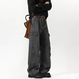 Riolio Mens Workwear Cargo Jeans Straight Loose Fit Patchwork Design Denim Pants Casual Outdoor Streetwear Tactical Utility Clothing