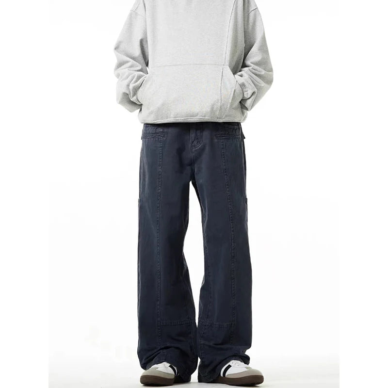 Riolio Men's Jeans High Waist Vintage 2000s Straight Baggy Denim Pants Streetwear Y2K American Style Fashion Wide Leg Denim Trous