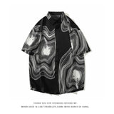 Riolio Summer Short Sleeve Shirt Men Fashion Retro Print Shirt Men Streetwear Loose Black White Ice Silk Shirt Mens Large Sizes M-5XL