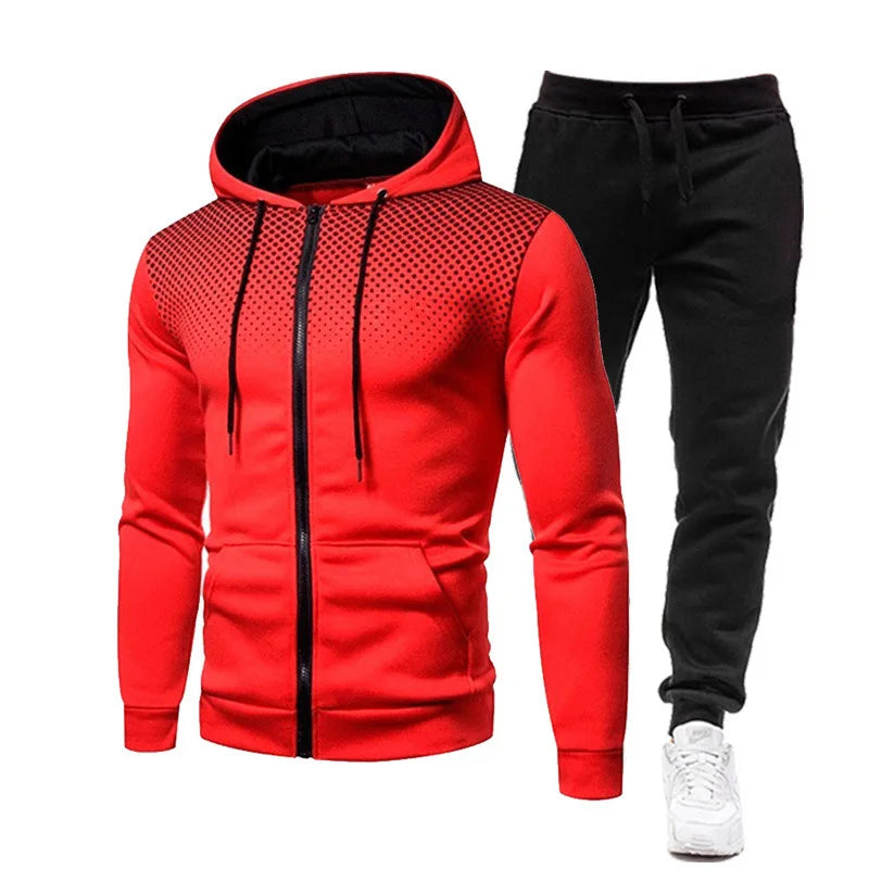 Riolio  Autumn and Winter New European and American Solid Color Fleece Sweater Pants Men's Casual Zipper Sports Hat Set