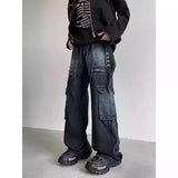 Riolio American Street Spring and Autumn Men and Women Trendy Retro Straight Tube Multi Pocket Jeans Couple Loose Casual Pants y2k