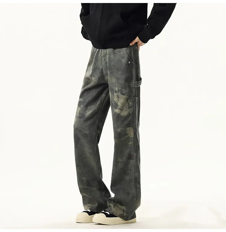 Riolio High quality Jeans Leopard Personality design Pockets Jeans Male American Style High Street Denim Pants Classic Denim Trousers