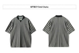 Riolio Preppy Retro Shirt Double-paired V-neck Striped Short-sleeved T-shirt Loose Casual Embroidered Letter Printed Shirt