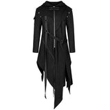 Riolio WELL DRESSED MEN New 2024 Men's Punk Style Irregular Trench Coats Black Gothic Long Hooded Jackets Halloween Man Cosplay Costume Large Size S-5XL