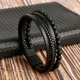 Riolio Hot Fashion Beads Leather Bracelet Men Classic Tiger Eye Beaded Multi Layer Leather Bracelet For Men Jewelry Gift