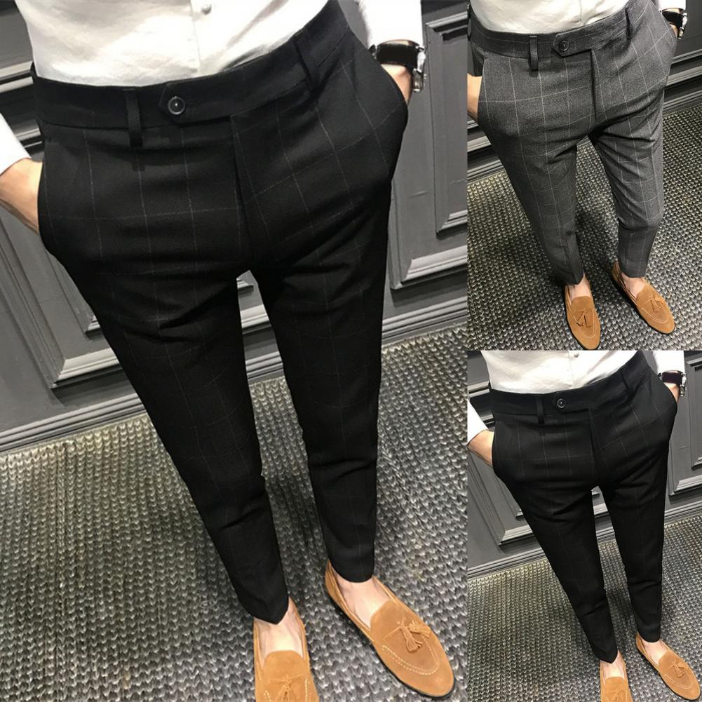 Riolio Spring Men Pants Korean Slim Fit Men Casual Ankle Length Pants Streetwear Men High Quality Black Gray Dress Suit Pant Man