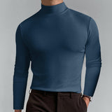 Riolio Turtleneck For Men Solid Colour Slim Elastic Thin Pullover Men Spring Autumn Turtleneck Men Knitting Basic Long Sleeve T-shirt