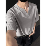 Riolio Summer Short Sleeved T-shirt Men Casual V-neck T Shirt Men Streetwear Korean Loose Pleated T Shirt Mens Top Large Size 5XL