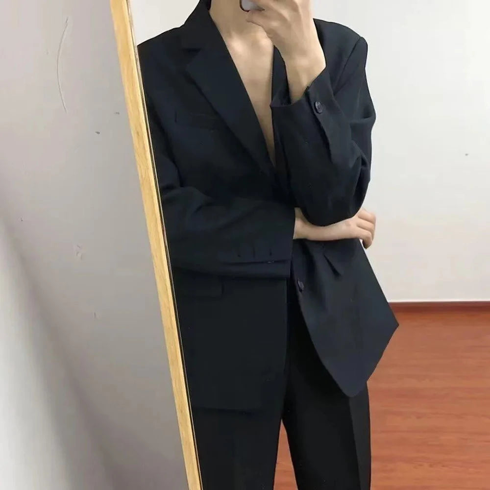 Riolio Mens Suit Casual Versatile Korean Style Jacket  Autumn Business Casual Ins Trend Luxury  Loose Slim Fit Outfit Men’s Clothing