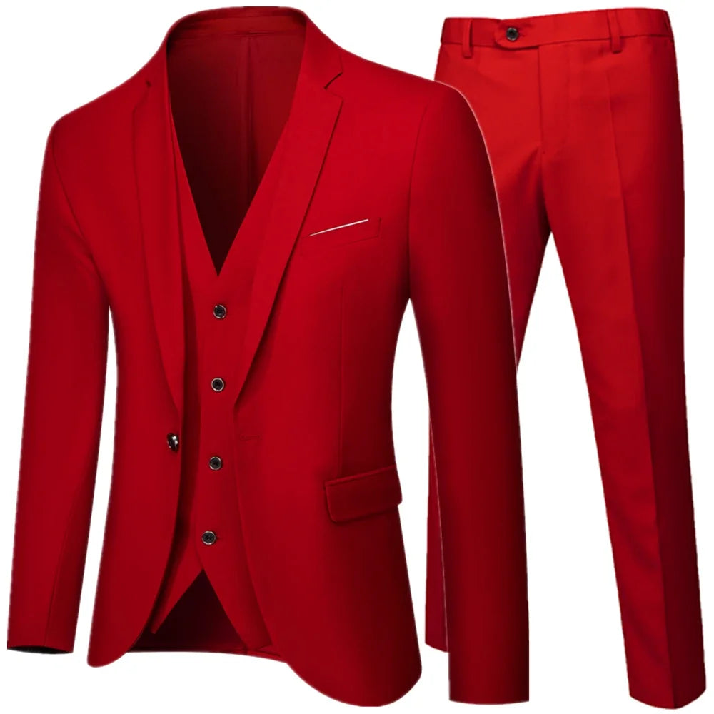 Riolio Business Suit Jacket Coat Blazers Trousers Waistcoat Men Wedding Three Pieces Pants Vest Large Size Professional Dress 3 Pcs Set