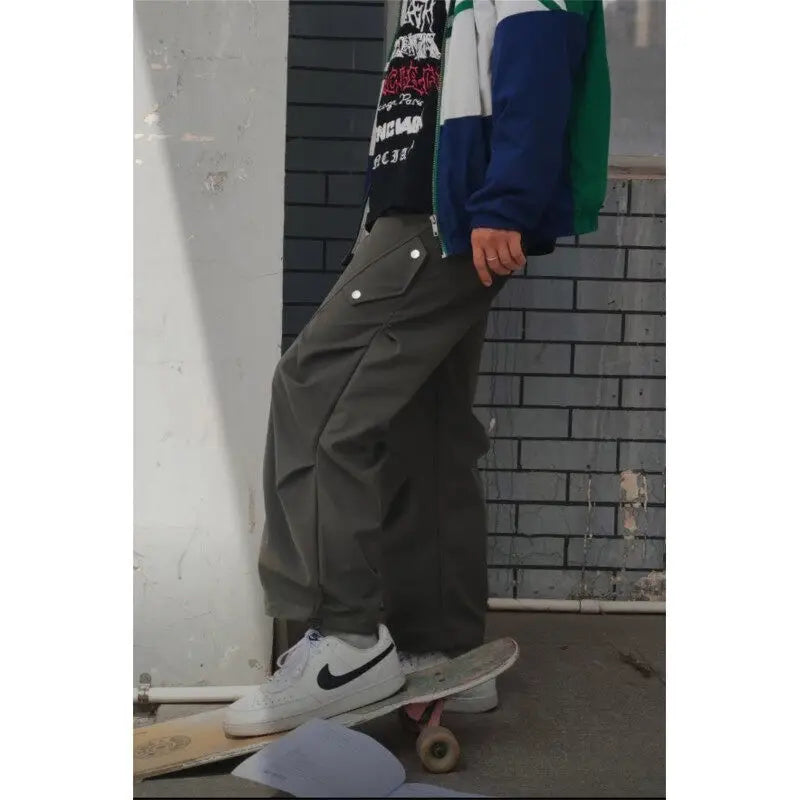 Riolio Summer Casual Pants Men Fashion Black Straight Pants Men Streetwear Hip-hop Loose Cargo Pants Mens Joggers Trousers M-3XL