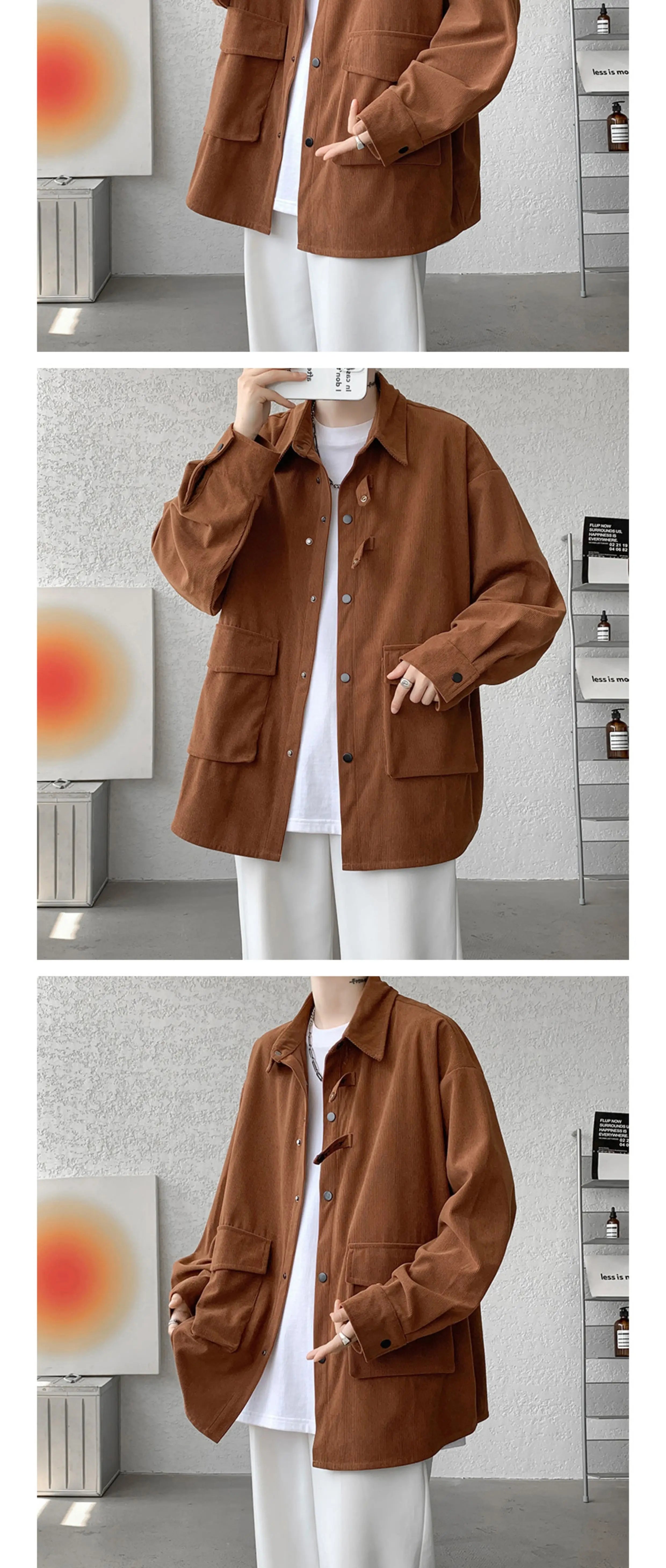 Riolio Corduroy Shirt Men Casual Turn Down Button Long Sleeve Shirts Streetwear Leisure Luxury Clothing Chemise Homme