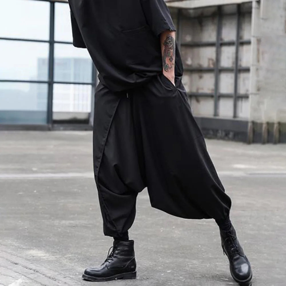 Riolio Mens Wide-Leg Cuffed Pants Y2k Gothic Harem Pants Streetwear Japanese Harajuku Campus Joggers Casual Pants Men'S Clothing 2025