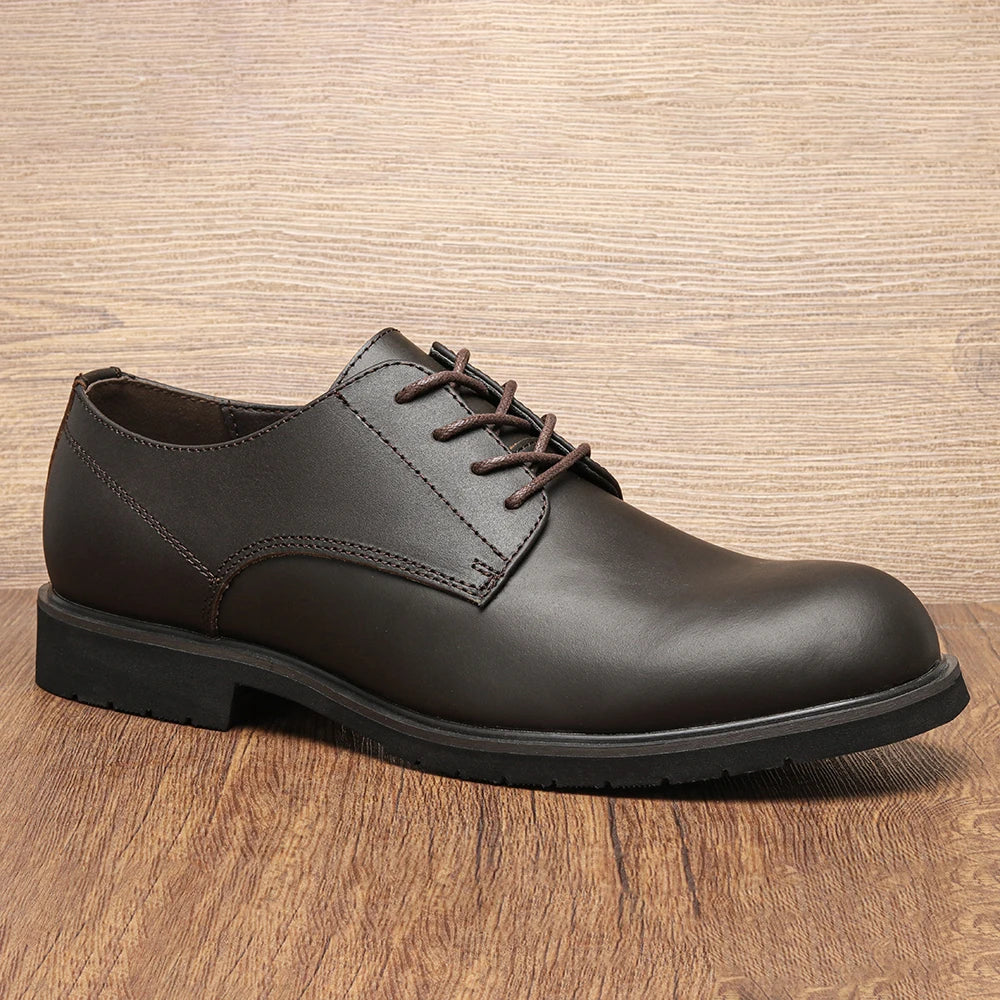 Riolio Genuine Leather Men Derby Shoes Ultralight Comfortable Fashion Men Casual Shoes Black Men Leather Shoe