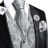 Riolio High Quality Silk Mens Vests Champagne Paisley Waistcoat Neck Tie Hanky Cufflinks Brooch Set for Men Suit Wedding Office