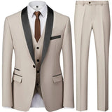 Riolio 3 Pieces Set Men's Business Blazers Coat / Male Slim Fit Color Matching Collar Suit Tuxedo Leisure Jacket Pants Vest Wedding